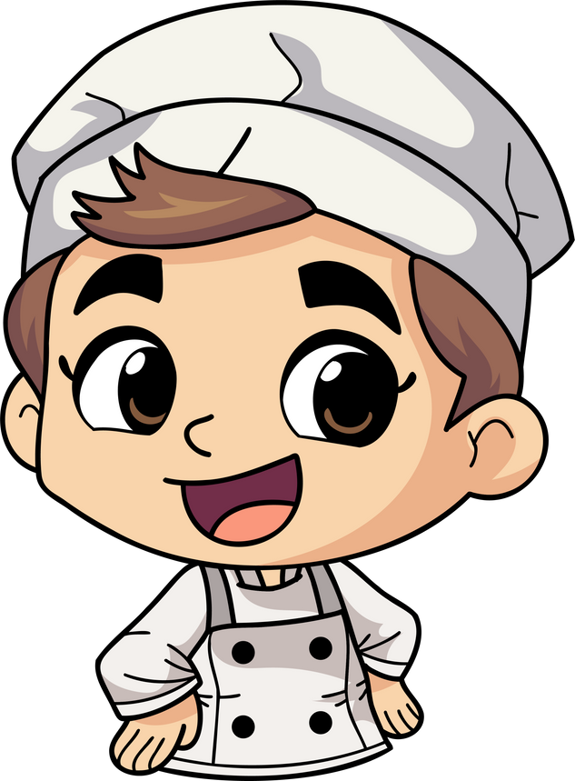 Happy chef male character illustration in doodle style